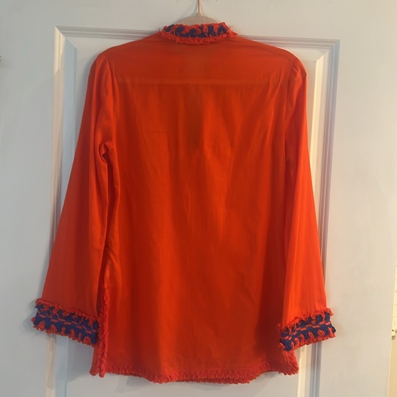 Tory Tunic From Tory Burch SAMBA Orange with Blue Accents Size 2 - Picture 3 of 8